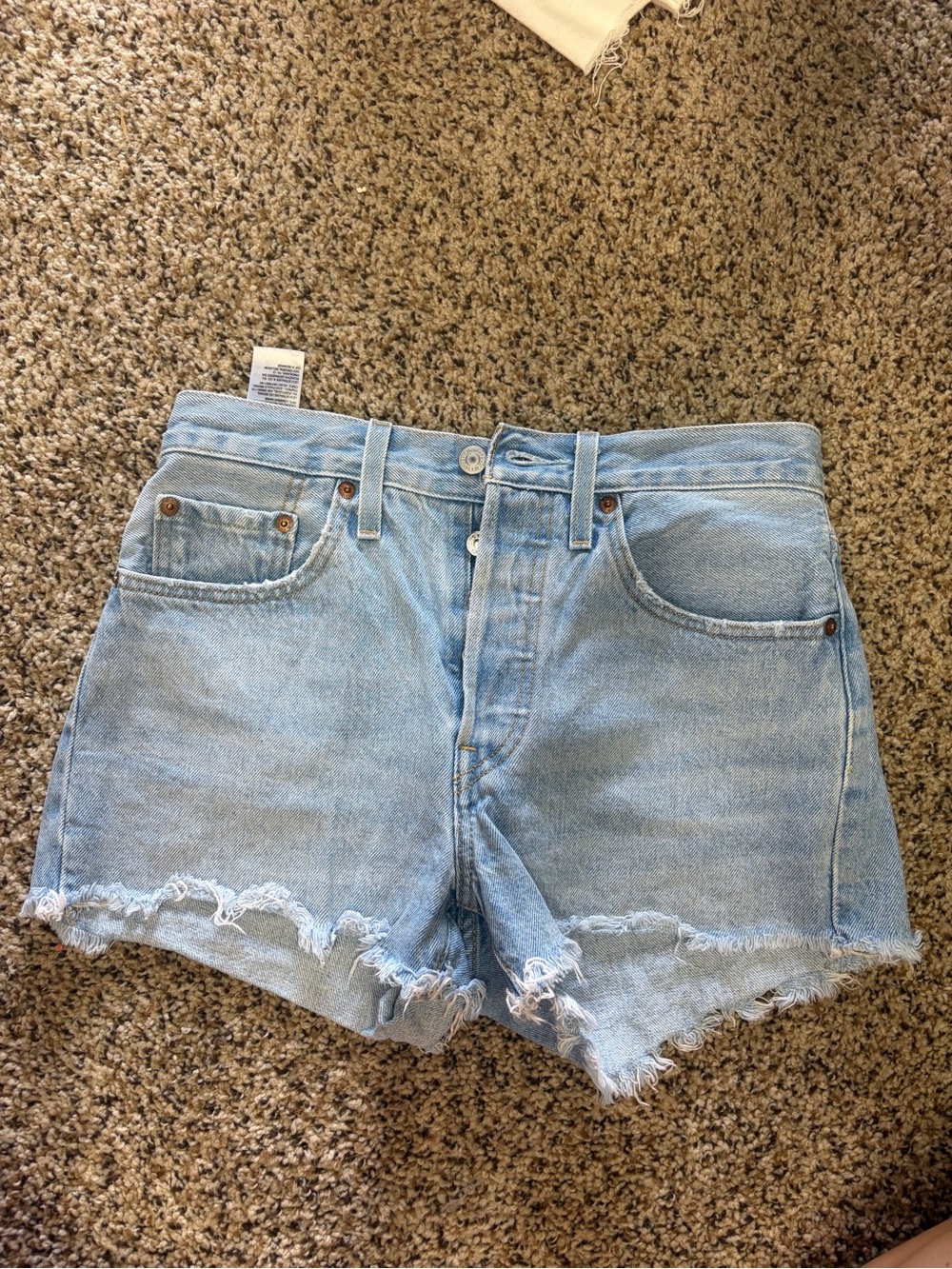 Levi's Light Blue Distressed High-Rise Denim Shorts